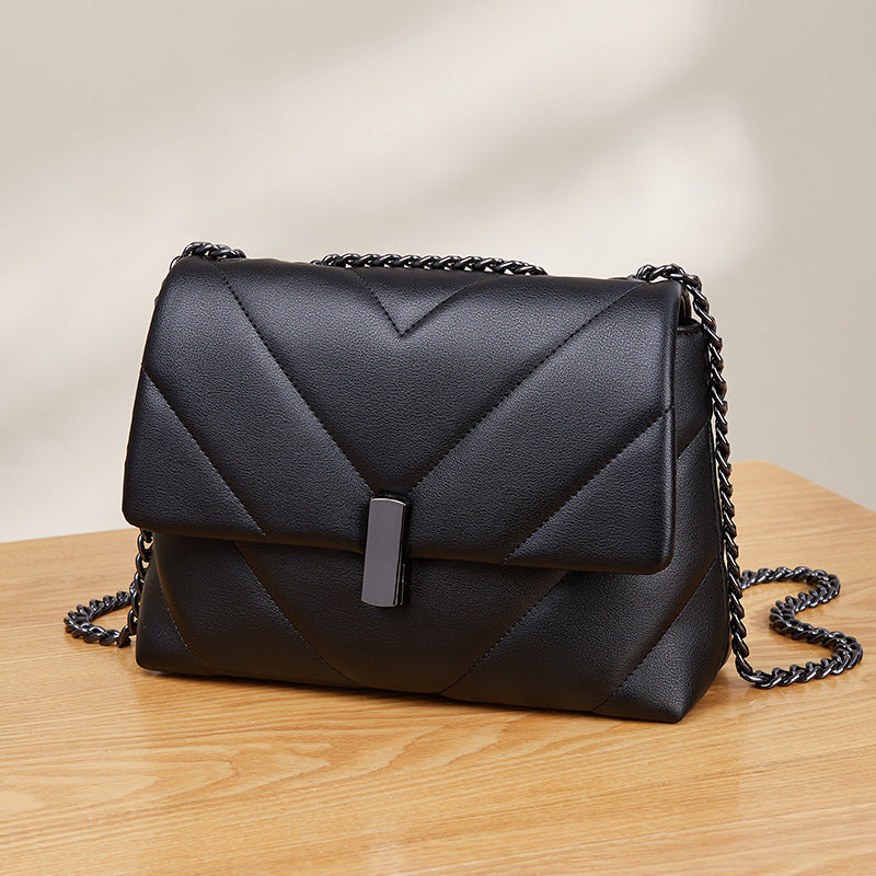Women's Genuine Leather Fashionable Rhombus Chain Shoulder Bags