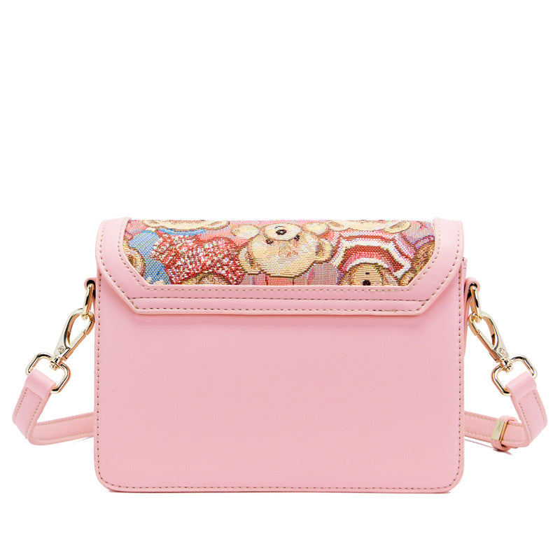 Bear Attachment Summer Victory Contrast Color Crossbody Bags