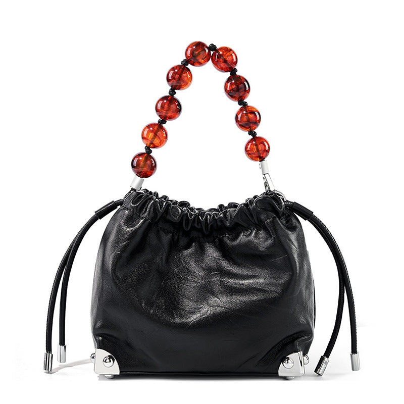 Women's Style Beaded First Layer Cowhide Hand-held Flower Crossbody Bags