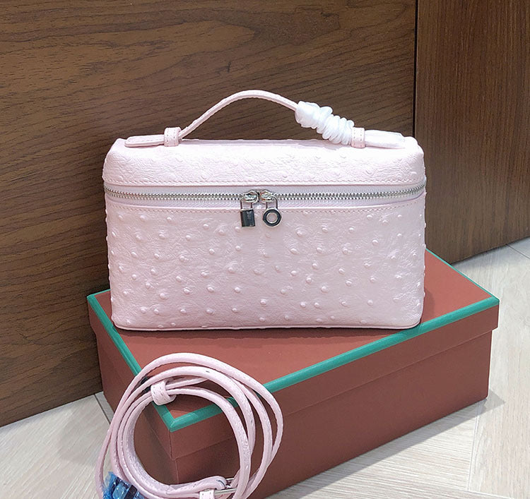 Cowhide Ostrich Grain Lunch Box Genuine Crossbody Bags
