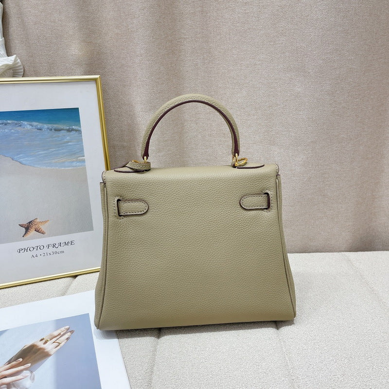 Women's Layer Cowhide Soft Leather Fine Lychee Pattern Inner Seam Handbags