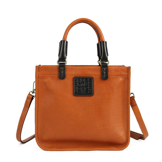 Women's First Layer Cowhide Simple Light Vintage Zipper Bags