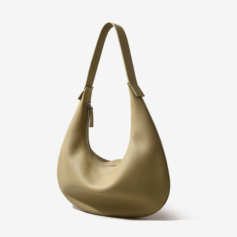 Women's Layer Cowhide Croissant Simple Style Fashion Commuter Underarm Lychee Bags