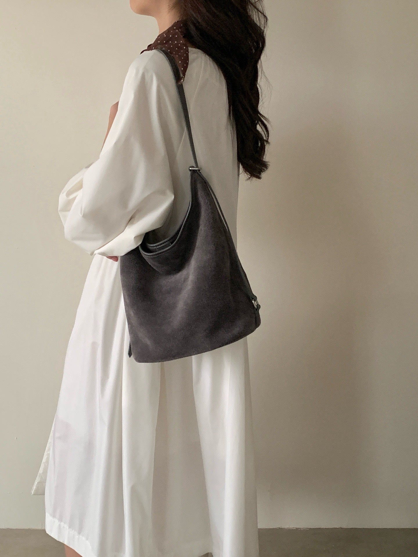 Women's Minimalist Style Niche Retro Suede Genuine Leather Shoulder Bags