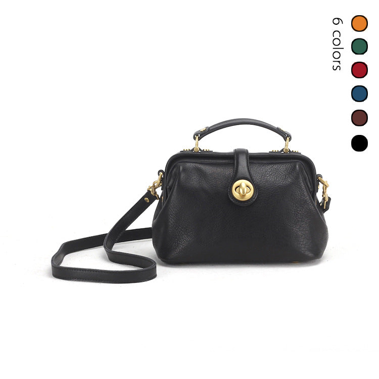 Women's First Layer Cowhide Doctor Portable Retro Crossbody Bags