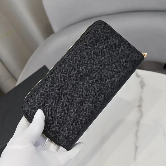 Long Zip Cowhide Multiple Slots Credit Ladies Wallets