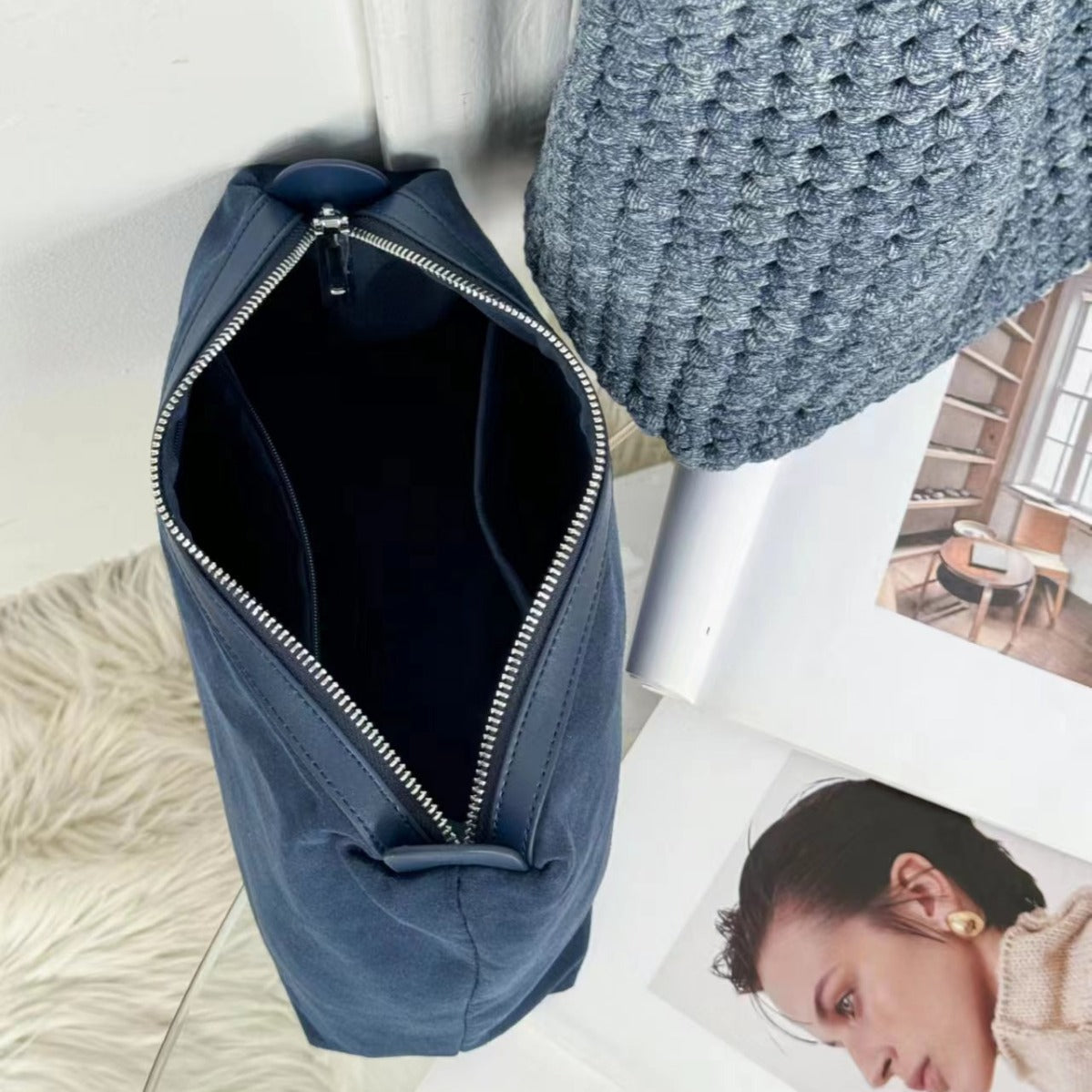 Large Capacity Denim Woven Commute Cowhide Shoulder Bags
