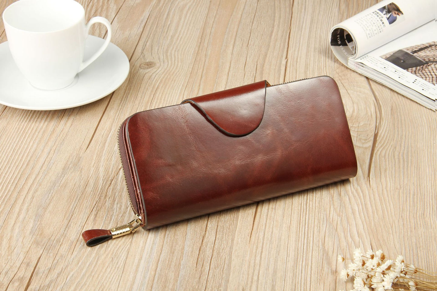 Leather Oil Wax Cowhide Korean Style Long Ladies Wallets