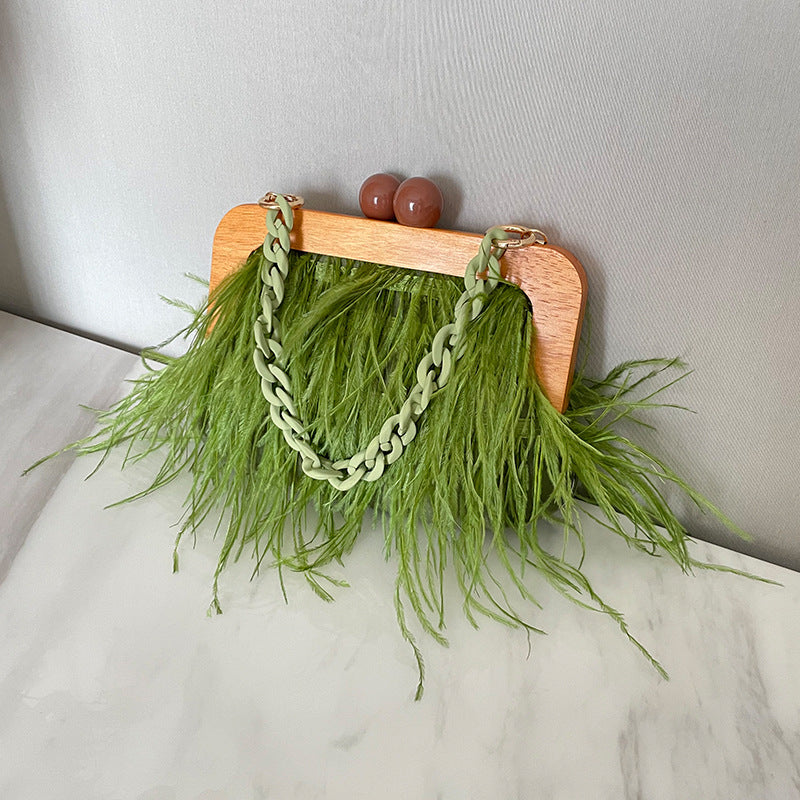 Women's Niche Acrylic Chain Furry Dinner Fluffy Underarm Ostrich Feather Bags