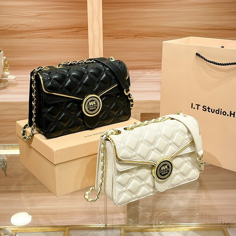 Women's Simple Rhombus Chain Genuine Leather Shoulder Bags