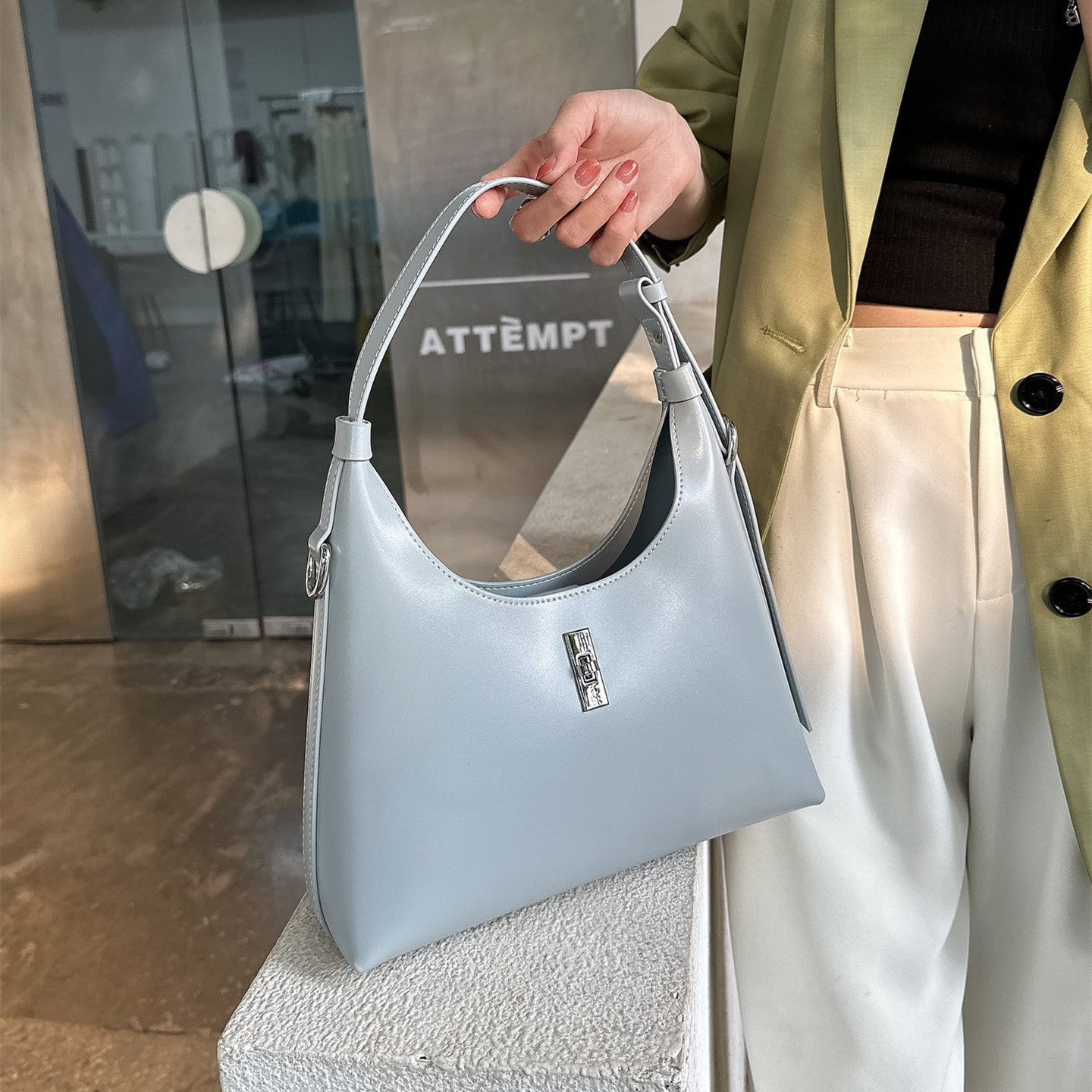 Genuine Leather Retro Baguette Underarm Moon Shoulder Bags