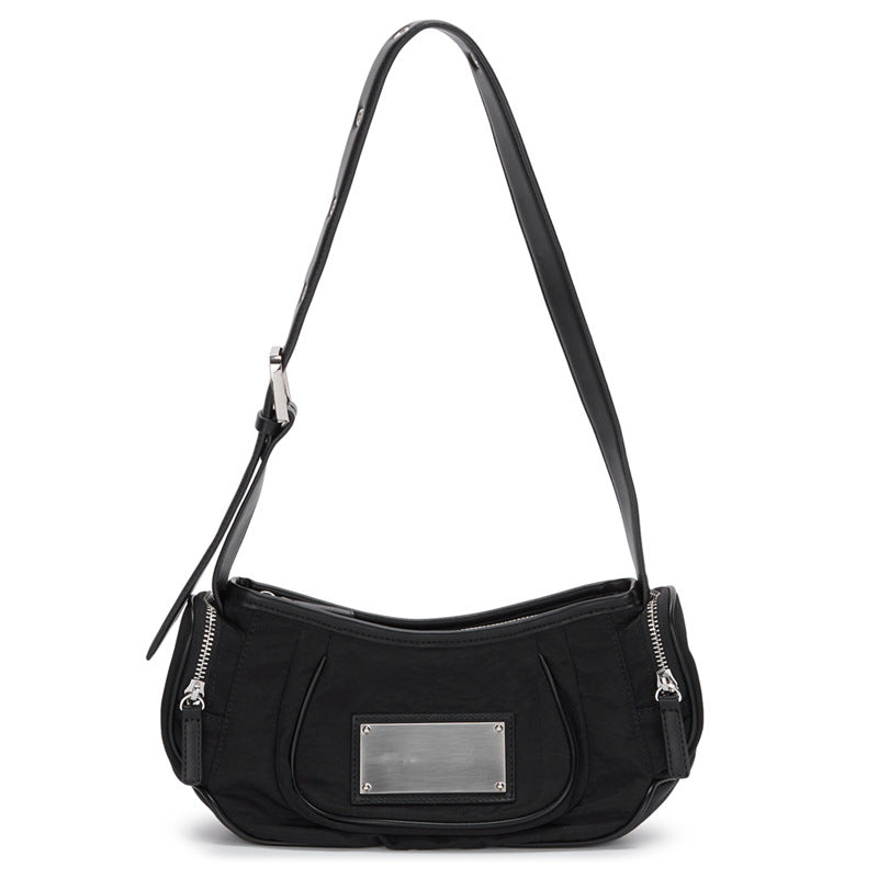 Women's Niche Pleated Nylon Underarm Metal Semicircle Shoulder Bags