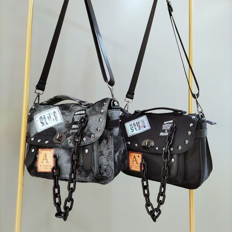 Women's Fashion Retro Denim Difference Personality Rivets Shoulder Bags