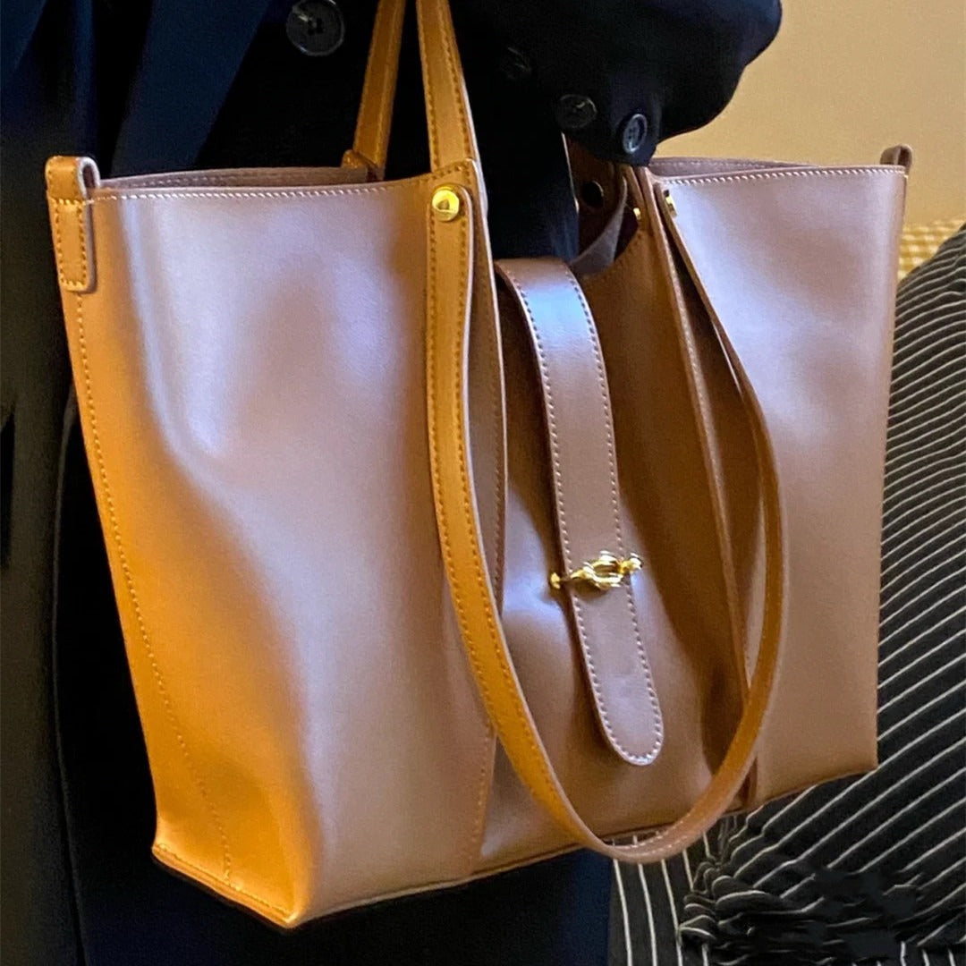 Women's Textured Large Capacity Shopping Cowhide Commuter Shoulder Bags