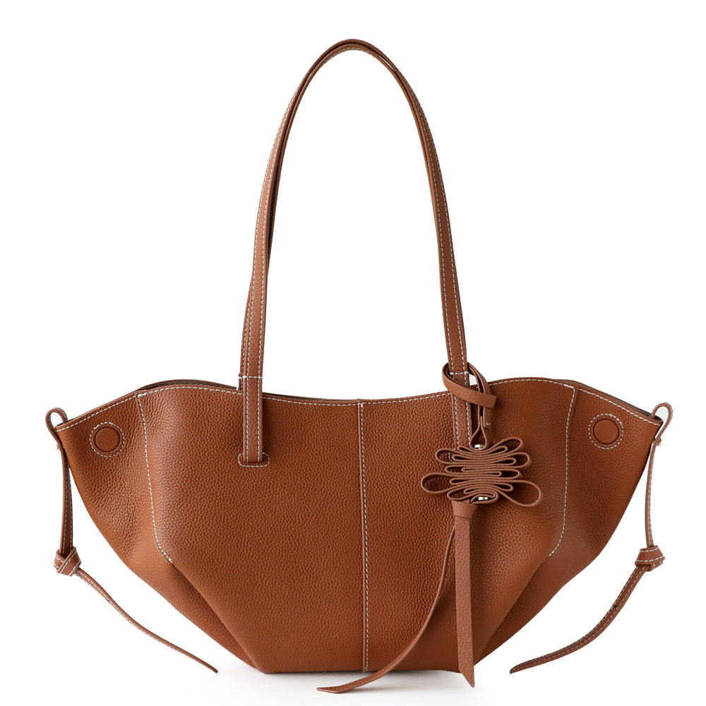 Women's High-grade Wings Layer Cowhide Pleated Commute Minimalist Handbags