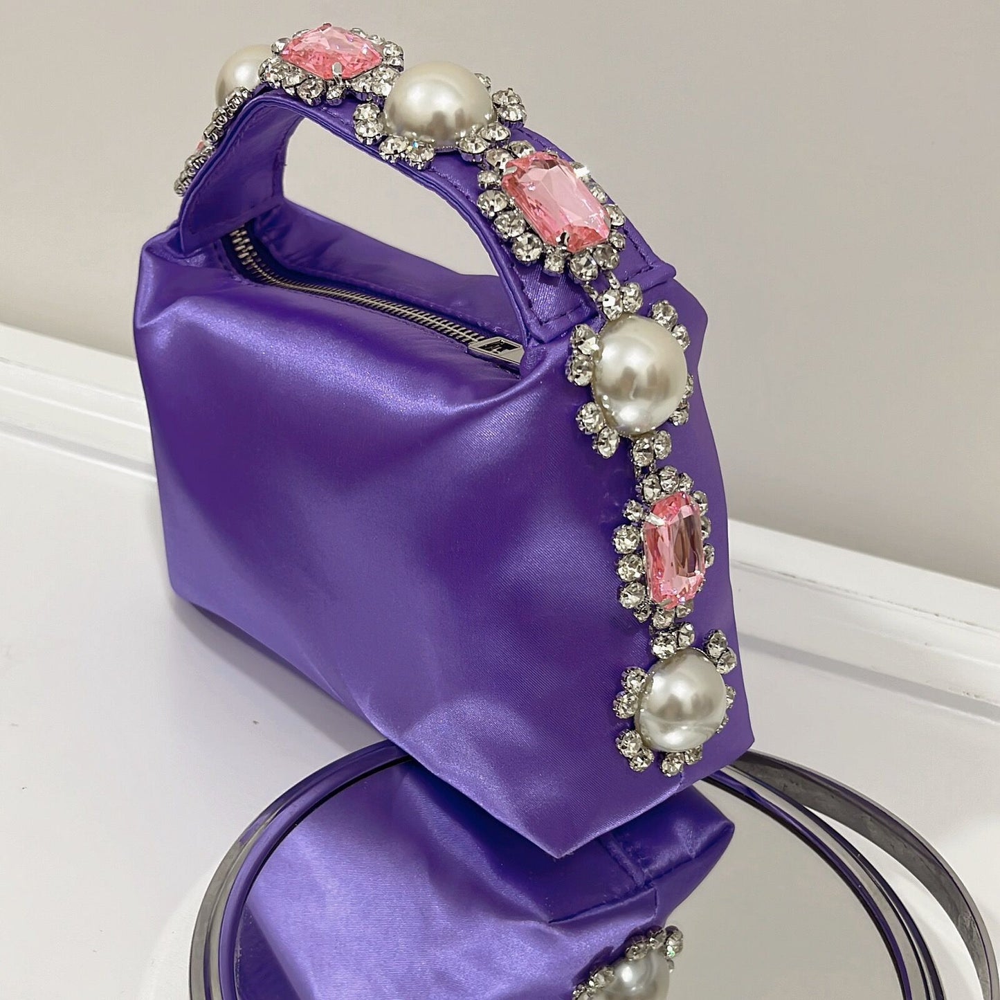 Women's Clutch Rhinestone Pearl Satin Lunch Box Summer Handbags