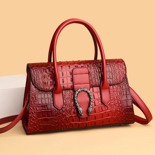 Women's Trendy Top Layer Cowhide Crocodile Pattern Handbags