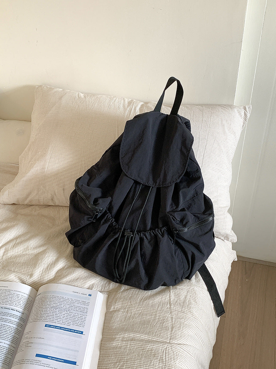 Women's Pleated Drawstring Nylon Niche Trendy Large Backpacks