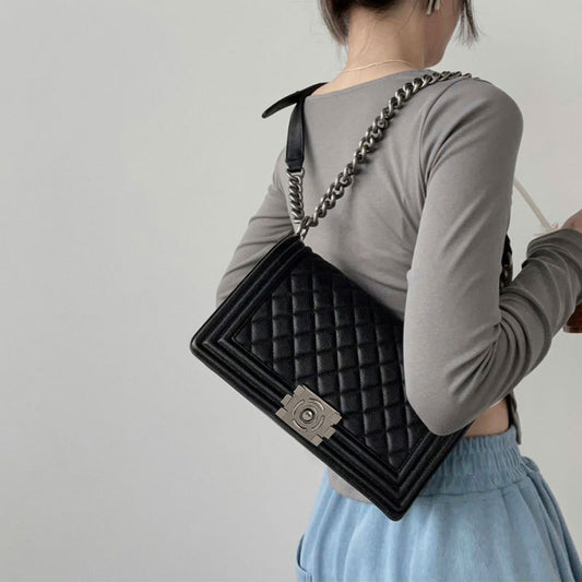 Women's Genuine Leather Classic Style Diamond Pattern Chain Crossbody Bags