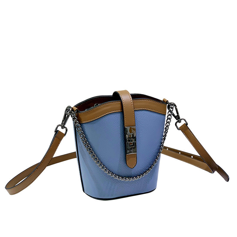 Women's Genuine Leather Trendy Contrast Color Chain Crossbody Bags