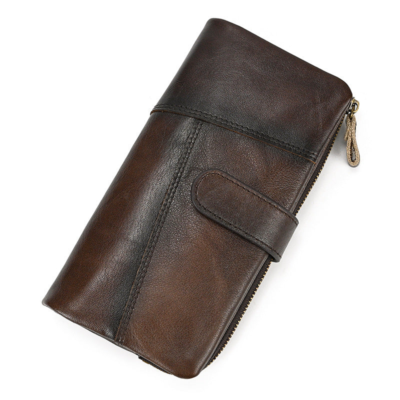 Rub Colored Cattlehide Leather Fashion Long Patchwork Men's Wallets
