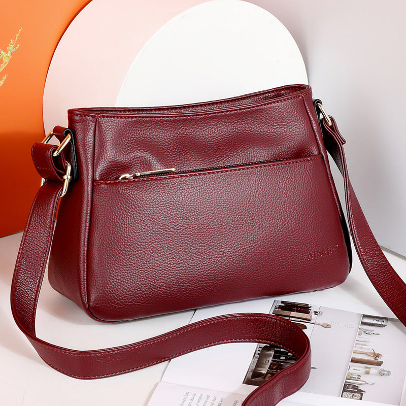Women's Simple Mother's Soft Leather Large Capacity Crossbody Bags