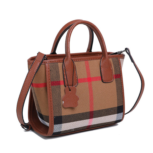 Women's Fashionable Stylish Canvas Plaid Simple Leather Handbags