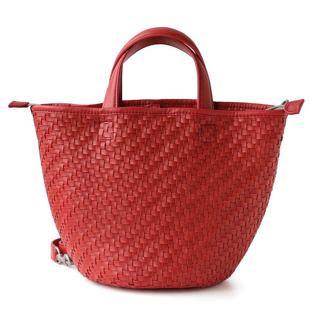 Women's Vegetable Tanning Leather Handmade Woven Basket Handbags