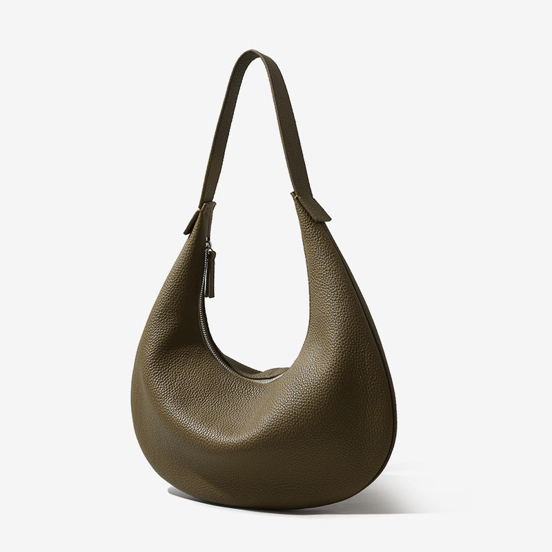 Women's Layer Cowhide Croissant Simple Style Fashion Commuter Underarm Lychee Bags