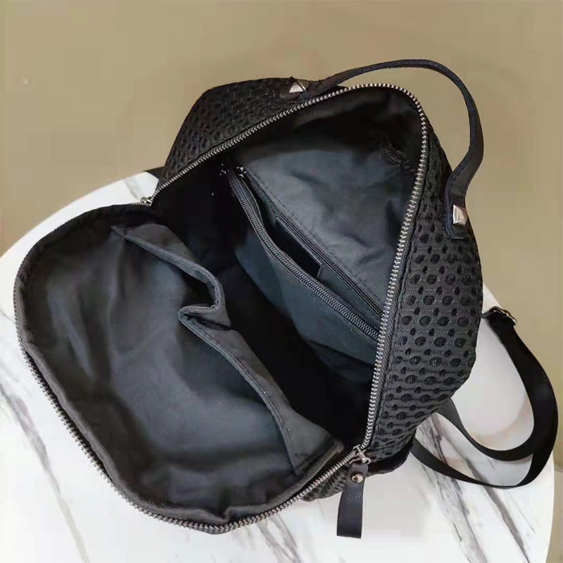 Women's Mesh With Leather Personality Rivets Rhinestone Thick Straps Backpacks