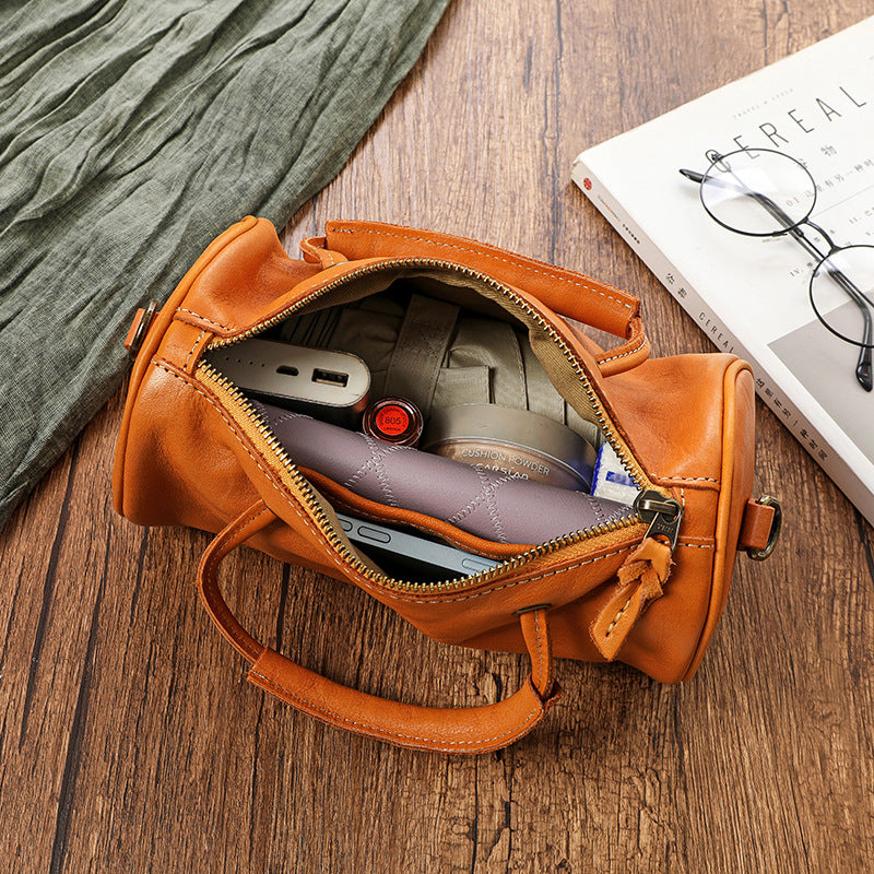 Women's Vegetable Tanned Leather First Layer Cowhide Oil Wax Crossbody Bags