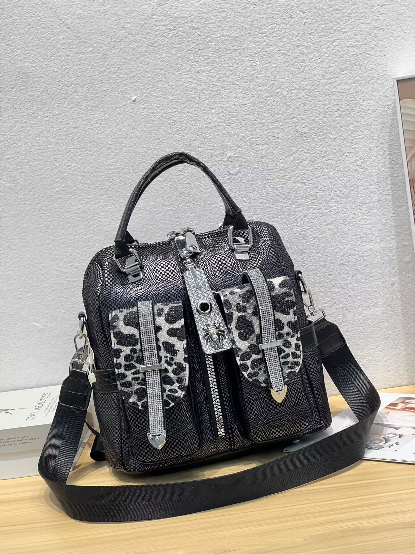 Women's Print Rhinestone Leather Fashion High Handbags
