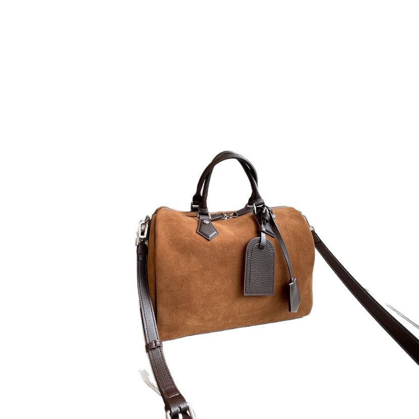 Women's Color Retro Cowhide Frosted Boston Pillow Shoulder Bags