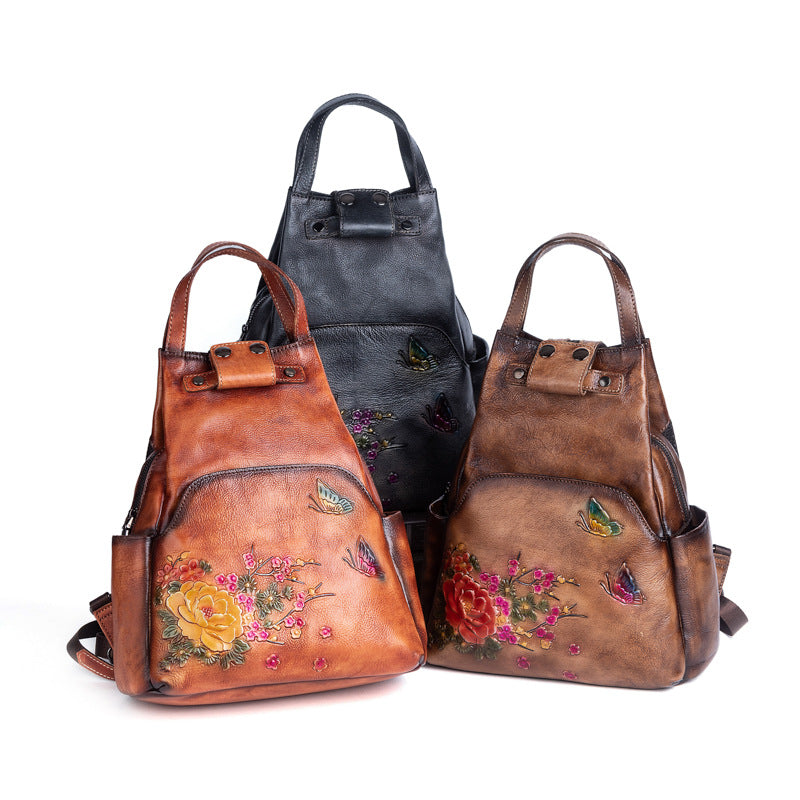 Women's Rub Colored First Layer Cowhide Chinese Backpacks