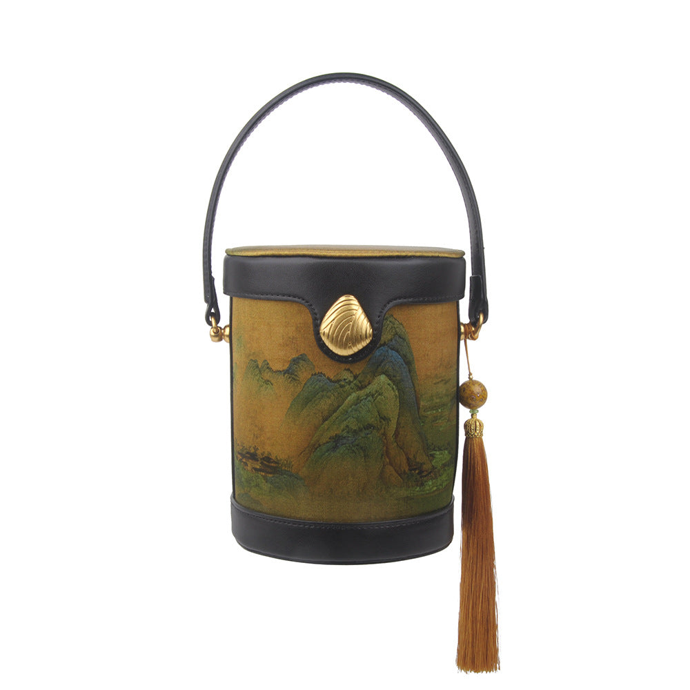Yarn Chinese Style Hand Carrying Cylinder Crossbody Bags