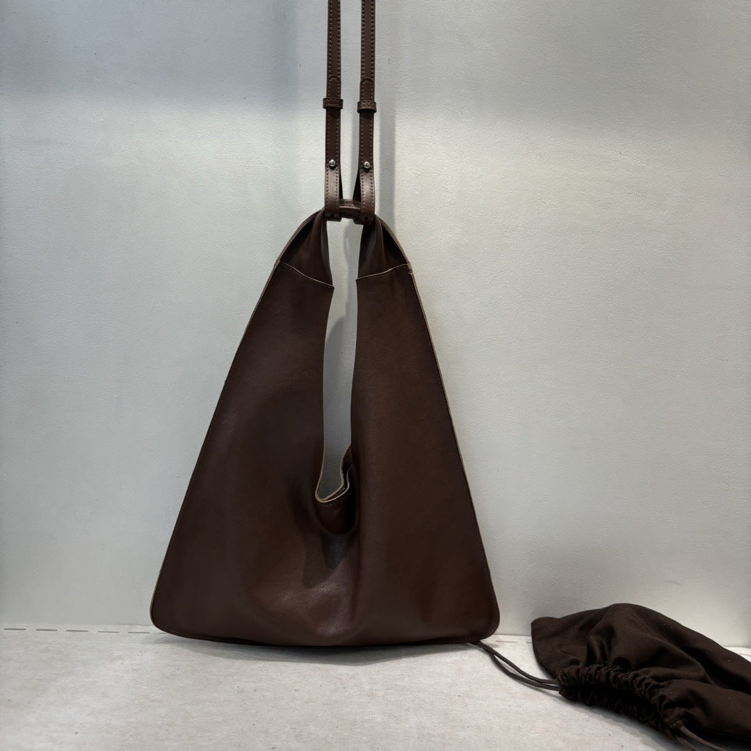 Women's Vegetable Tanning Leather Triangle Genuine Cloud Handbags