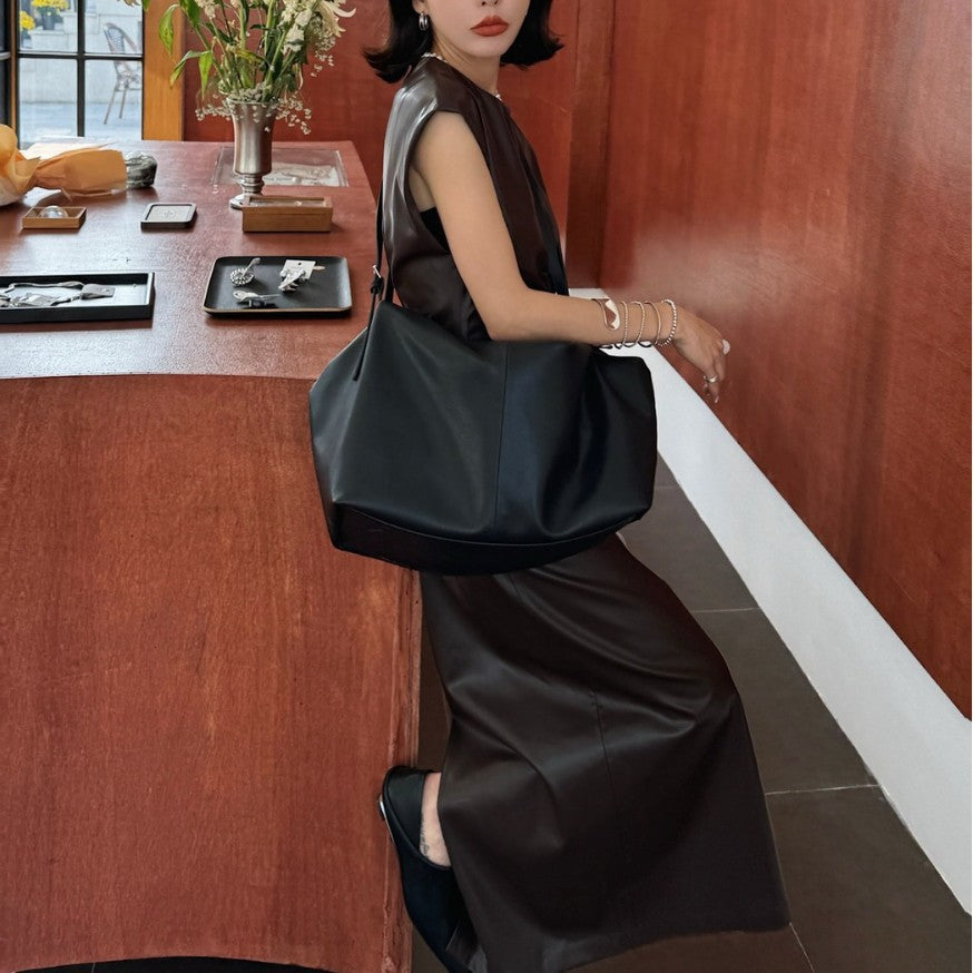 Cowhide Retro Lazy Style Soft Large Shoulder Bags