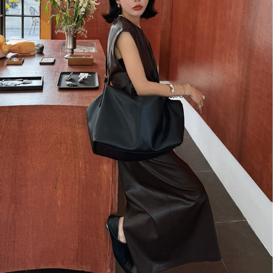 Cowhide Retro Lazy Style Soft Large Shoulder Bags