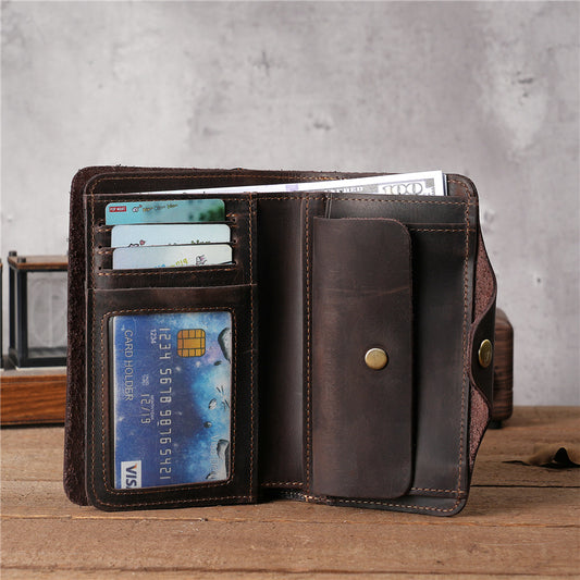 Men's Crazy Horse Leather Long Two-fold Pure First Layer Men's Wallets
