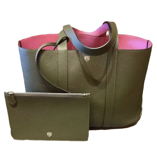Design Genuine Leather Double-sided Shopping Lychee Pattern Large Shoulder Bags
