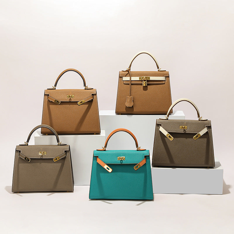 Women's Palm Print Genuine Leather Kelly Versatile Handbags