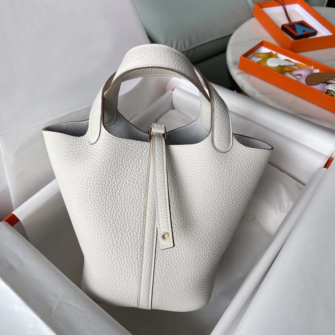 Women's Line Vegetable Basket First Layer Litchi Handbags