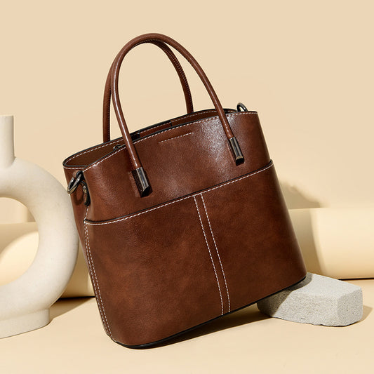 Women's Oil Wax Leather Niche Senior Large Handbags