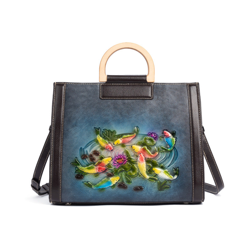 Women's Layer Cowhide Like Fish In Water Shoulder Bags