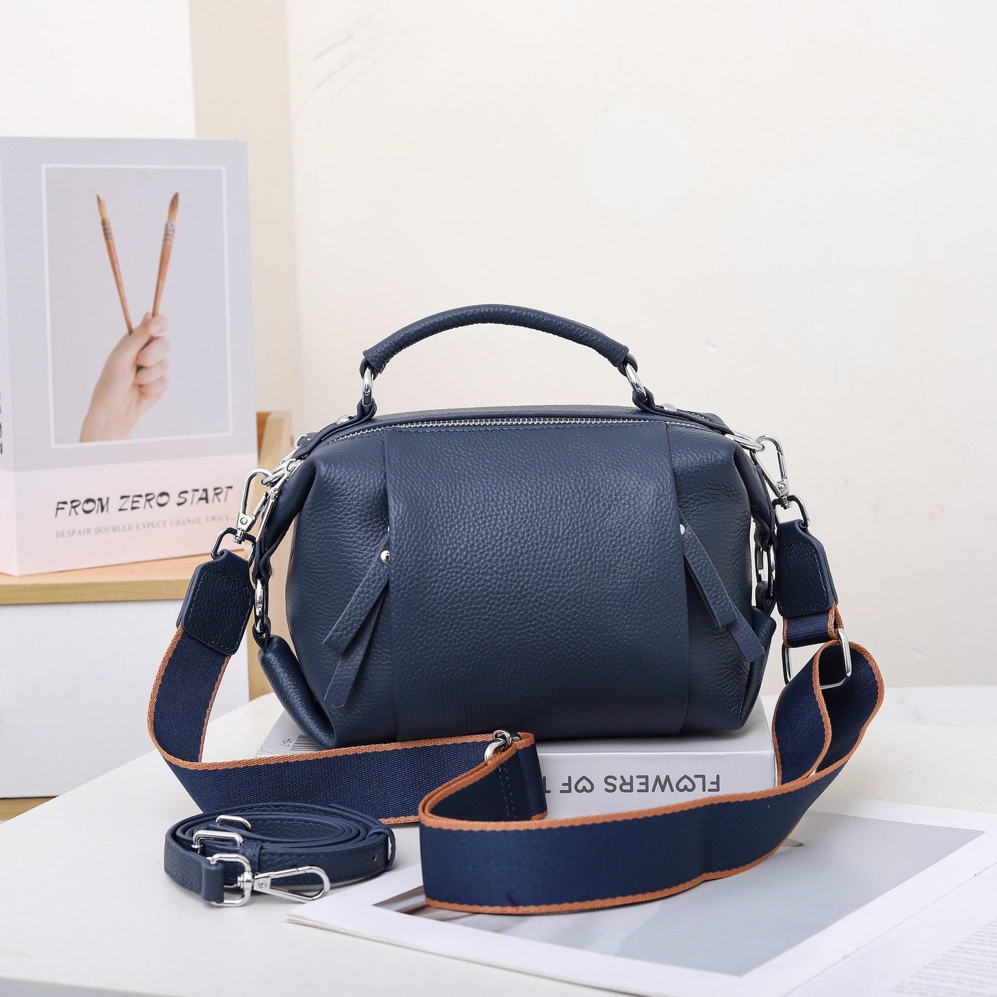 Women's Boston Genuine Leather Pillow Layer Crossbody Bags