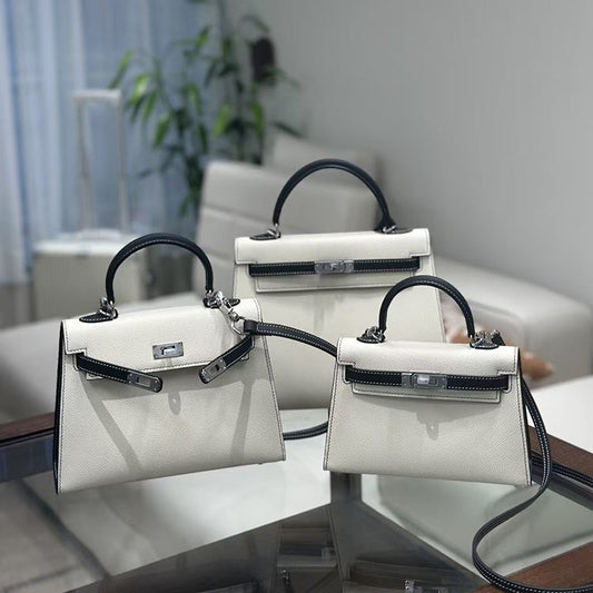 Women's High-grade Contrast Color Cowhide Kelly Fashion Shoulder Bags