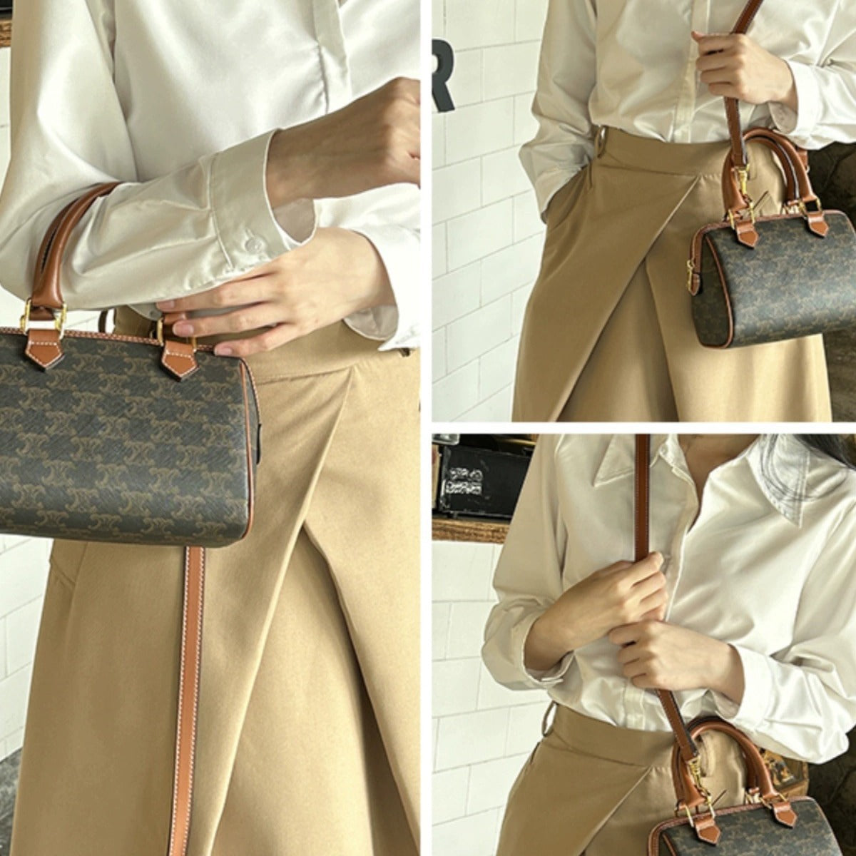 Women's Genuine Leather Boston Pillow Portable Same Handbags