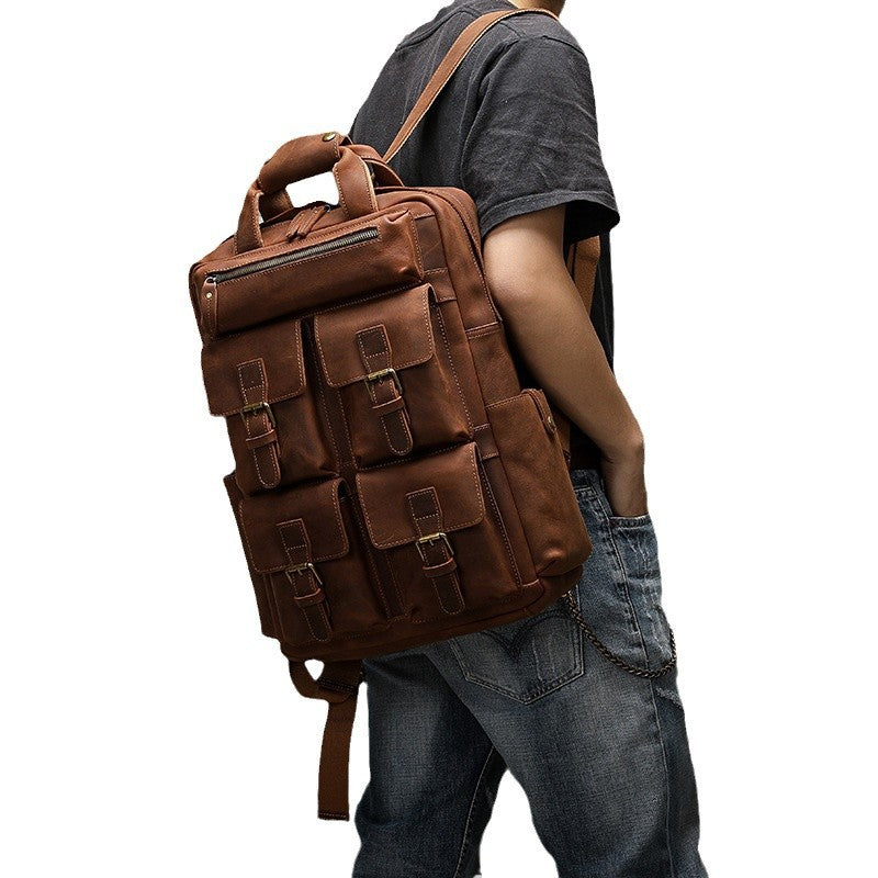 Men's Genuine Leather Large Capacity Portable Retro Backpacks