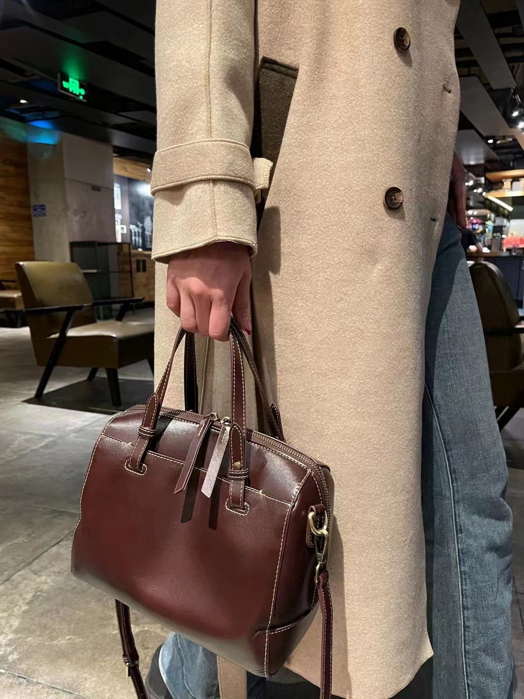 Layer Cowhide Big Vegetable Tanned Leather Handbags