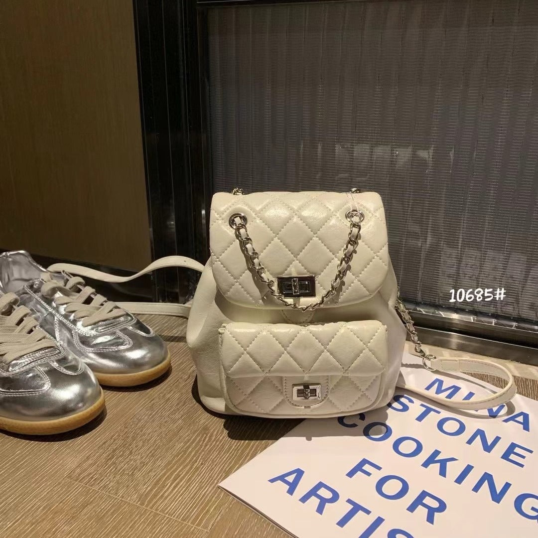 Women's Classic Style Diamond Chain High-grade Genuine Leather Fashion Backpacks